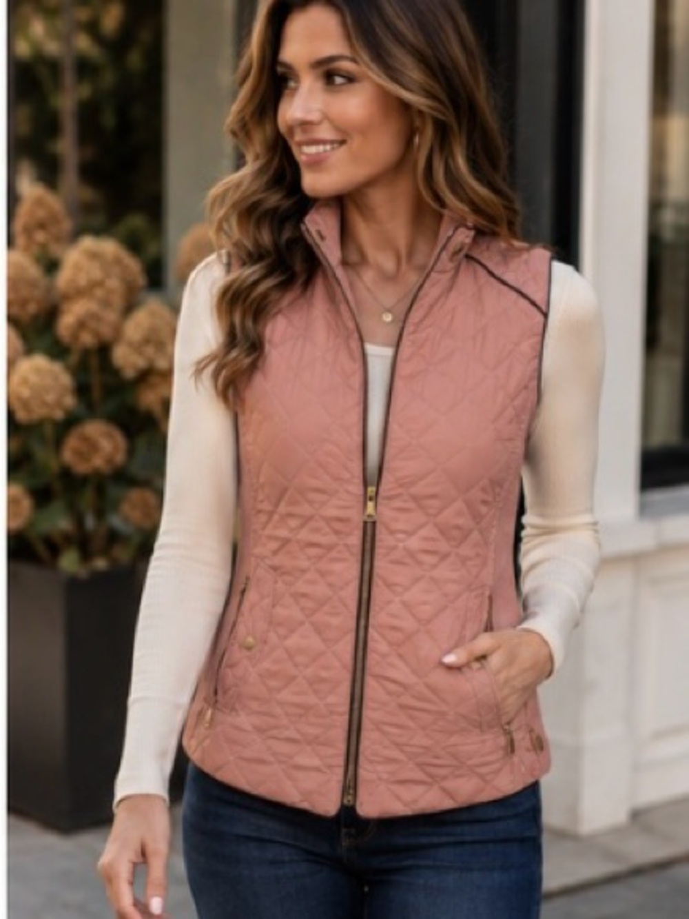 Love Tree Blush Pink Quilted Puffer Vest Ribbed Side Panels Small